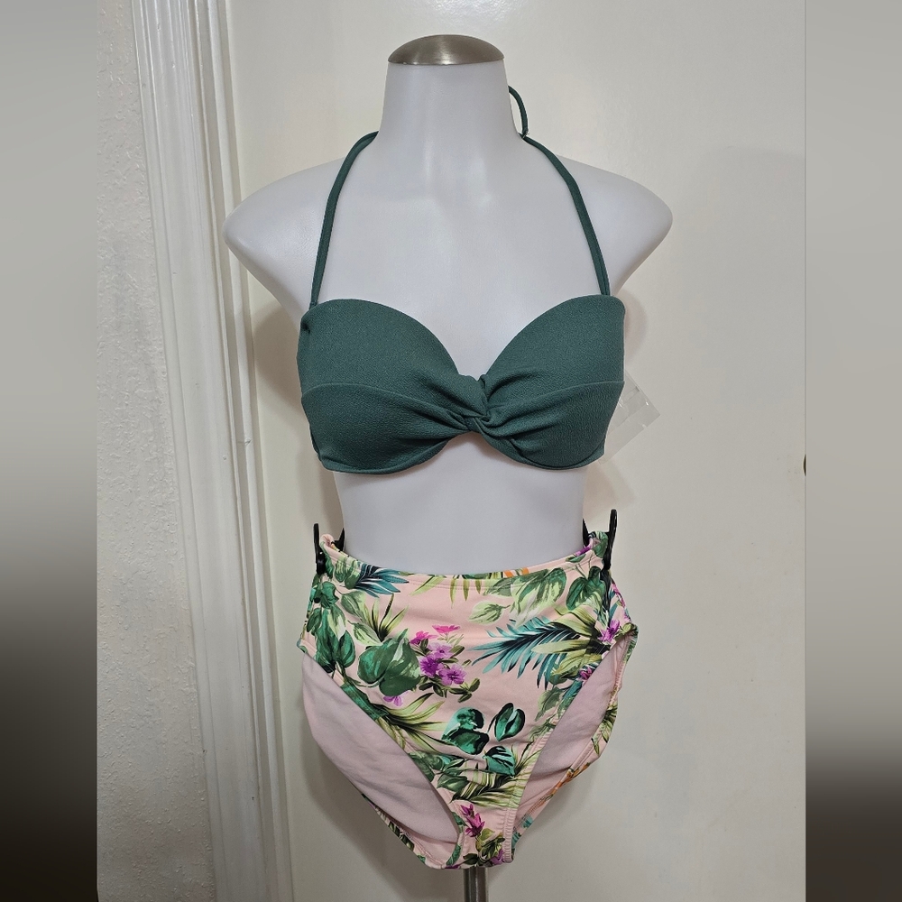 #952 Target Green and Pink Floral Bikini